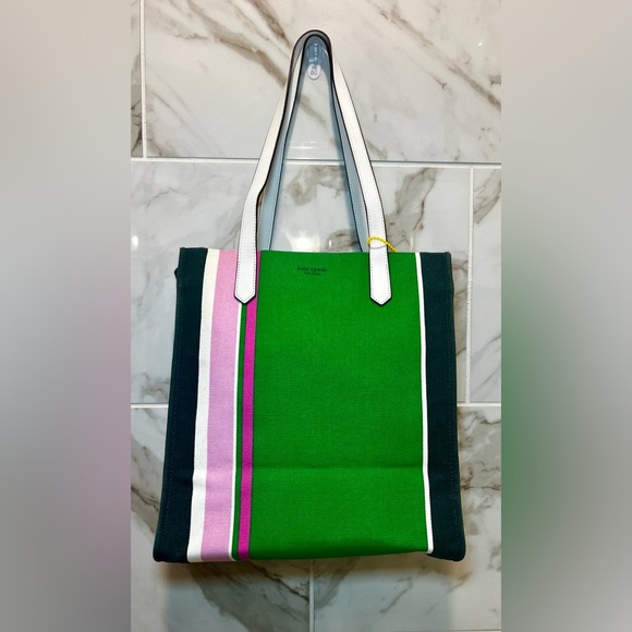 KATE SPADE Green and Pink Striped Tote - EUC